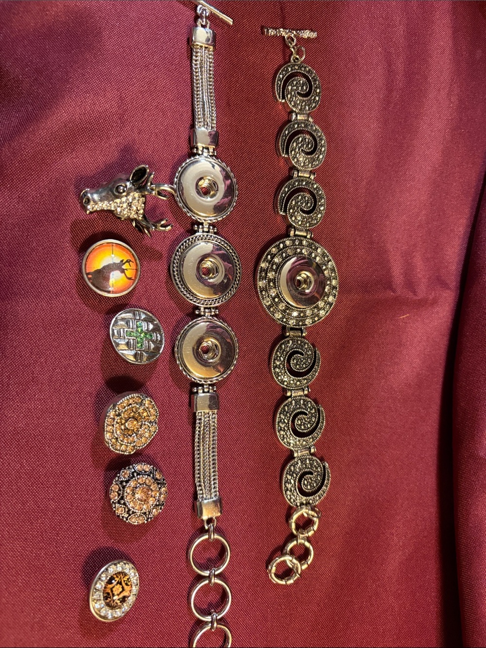 Silver-Tone Interchangeable Button Charms and Bracelets.